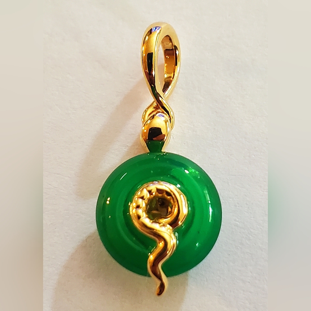 Authentic NEW Pandora Snake Green Murano Glass Dangle Charm 14KGP CZ - Picture 6 of 9